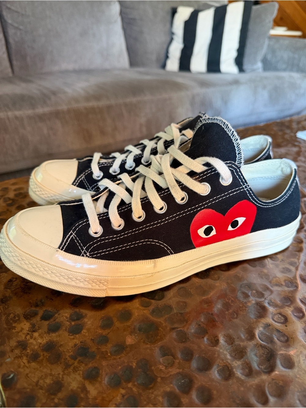 Converse Black Canvas Low-Top Sneakers with Red Heart Graphic
